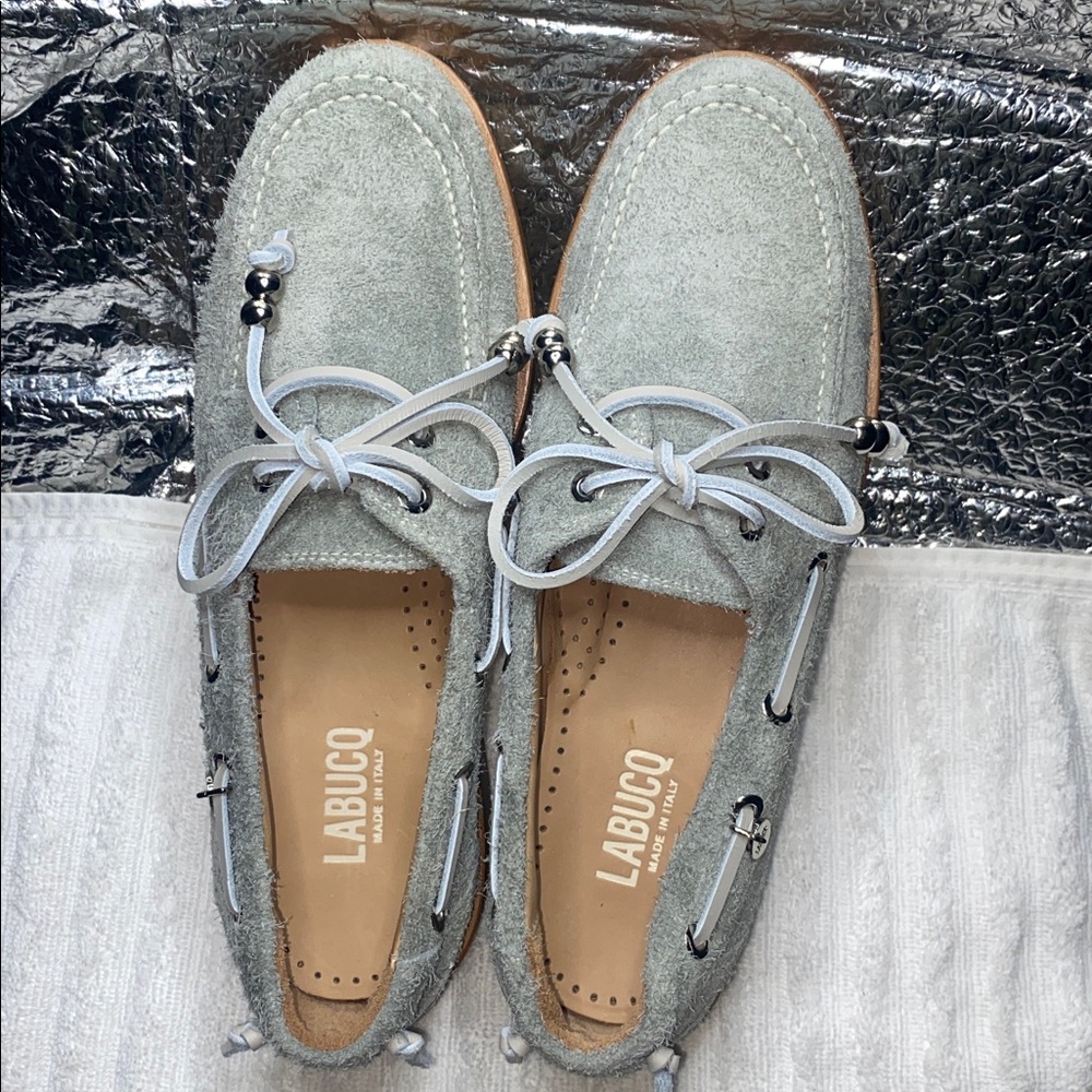 Women's Suede Moccasin Loafers in Light Gray